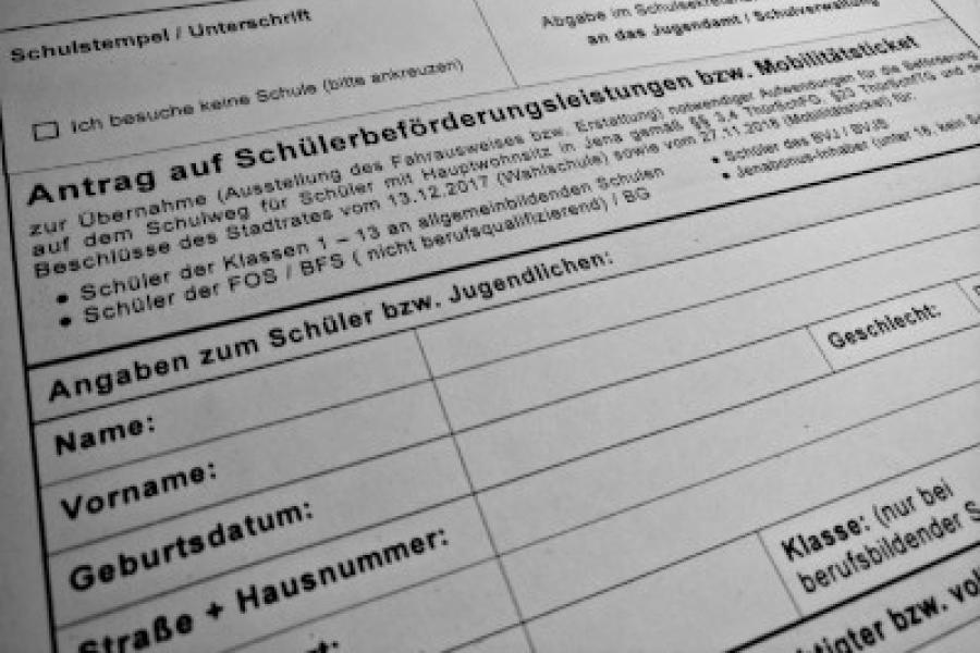Ausschnitt des Fahrtkostenantrages für das Schuljahr 2020/2021